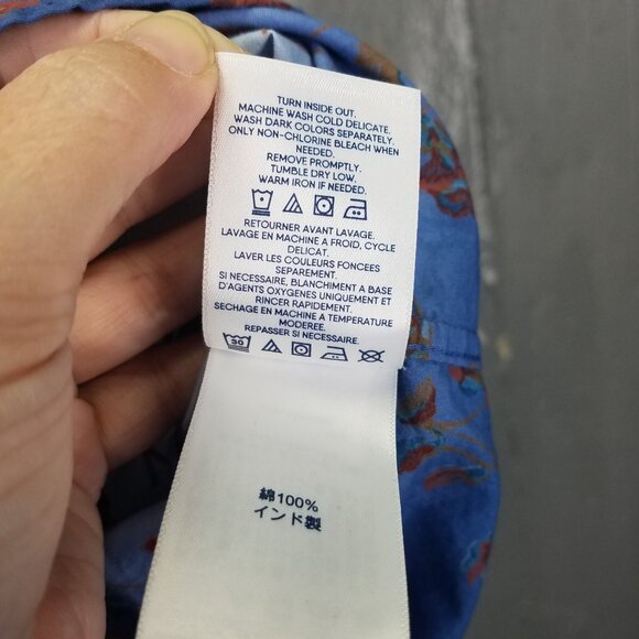 Lands End Button Up Shirt Women 2X 20-22 Cotton Roll Tab Sleeve Floral Ombre Blu - Picture 12 of 16
